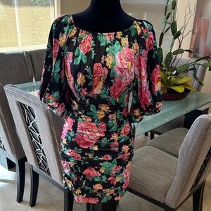 For Love And Lemons Black and Pink Floral Midi Dress